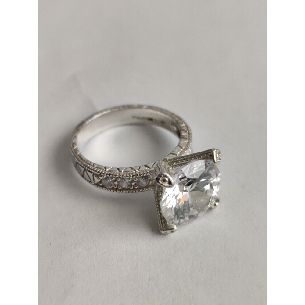 CZ China 925 Sterling Silver Large Statement Engagement Style Ring Size 7.5